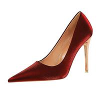 Gueploer Talons Hauts Slik pour Femmes, Escarpins À Talon Fin Pointu, Chaussures À Enfiler À Bout Peu Profond pour Quotidien Et Bureau,Rouge,37 EU