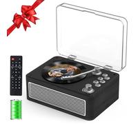 Gueray Lecteur CD Bluetooth Portable avec Haut-Parleurs 3600mAh Rechargeable Vintage pour Maison, Lecteur CD Rétro Bois de Ébène Radio FM avec Télécommande, Prise USB AUX pour Livres Audio