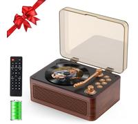 Gueray Lecteur CD Bluetooth Portable avec Haut-Parleurs 3600mAh Rechargeable Vintage pour Maison, Lecteur CD Rétro Bois de Noyer Radio FM avec Télécommande, Prise USB AUX pour Livres Audio