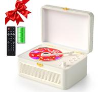Gueray Lecteur CD Cuir Portable avec Haut-Parleurs 3600mAh Rechargeable Bluetooth pour Décoration Maison, Cadeau Festival Design Valise Rétro avec Télécommande Support USB AUX