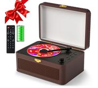 Gueray Lecteur CD Cuir Portable avec Haut-Parleurs 3600mAh Rechargeable Bluetooth pour Décoration Maison, Cadeau Festival Design Valise Rétro avec Télécommande Support USB AUX(Marron)