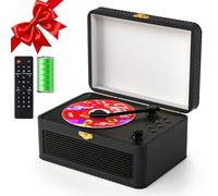Gueray Lecteur CD Cuir Portable avec Haut-Parleurs 3600mAh Rechargeable Bluetooth pour Décoration Maison, Cadeau Festival Design Valise Rétro avec Télécommande Support USB AUX(Noir)