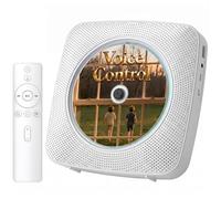 Gueray Lecteur CD portable avec Bluetooth à montage mural, 1800 mAh à piles rechargeables, pour bureau à domicile, haut-parleur HiFi intégré, radio FM, cadeaux pour les amateurs de musique (blanc