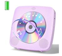 Gueray Lecteur CD Portable Bluetooth 1800mah Lecteur CD de Bureau pour la Maison Lecteurs CD avec Deux Haut - parleurs Télécommande Housse Anti-poussière Affichage Radio FM Minuterie USB Aux (Violet)