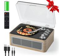 Gueray Lecteur CD Portable Bluetooth, Lecteur CD Rétro avec Haut-parleurs Batterie 3600 mAh Radio Télécommande, supporte la Lecture USB/AUX, Prise Casque, Chêne