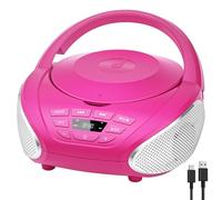 Gueray Lecteur CD Portable Boombox Lecteurs CD Audio domestiques avec Haut-parleurs Radio FM Entrée AUX Prise Casque Mode liste de Lecture Prog pour l'extérieur et l'intérieur Livres Audio Rose