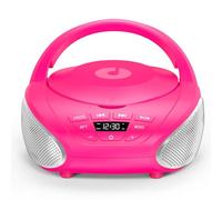Gueray Lecteur CD Portable Boombox Radio CD Compact avec Haut-Parleurs Stéréo Radio FM Entrée AUX 3,5 mm Jack Casque et Écran LCD pour Intérieur Extérieur Voyage & Livres Audio(Rose + Argent)