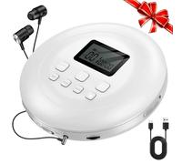 Gueray Lecteur CD Portable Enfant Lecteurs CD pour Voiture avec écouteurs Ecran LCD Support Prog ASP Fonction mémoire Fonction de répétition Effet Bass Blanc