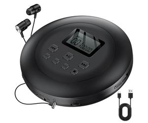 Gueray Lecteur CD Portable Enfant Lecteurs CD pour Voiture avec écouteurs Ecran LCD Support Prog ASP Fonction mémoire Fonction de répétition Effet Bass Noir