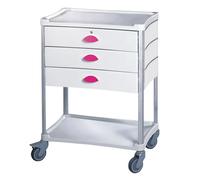 Guéridon de soins Résine 600 x 400 - 2 plateaux + 3 tiroirs - Fuchsia