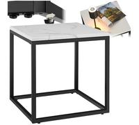 GUERIDON - TECTAKE - Table d'appoint en marbre ALYSIA carrée avec pieds réglables en hauteur - Noir/Blanc