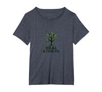 Guérir et prospérer : Arbre de Vie inspirant Bien-être T-Shirt, Femme Grandes Tailles, Bleu Chiné, 5X