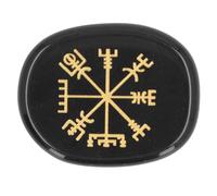 Guérison des pierres cristallines gravées nordiques vikings symbole pierres méditation guérison plate symbole ovale pierres pour le yoga et la méditation (Obsidian)