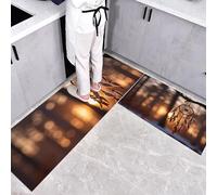 Guérison Mystérieuse 2 Pièces Tapis de Cuisine, Antidérapant Absorbant,Brun Orangé Tapis de Coureur, Forêt des Attrape-Rêves Imprimé Paillasson Cuisine, 44x70+44x120cm