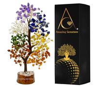 Guérison Naturelle Premium Crystal Bonsaï Feng Shui Fortune Money Tree of Life pour la décoration de Bureau à Domicile (Coffret Cadeau PRÊT) (10-12 inch, Seven Chakra)