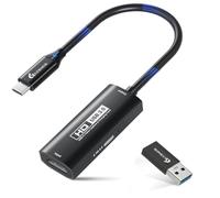 Guermok Carte de Capture vidéo USB 3.0 avec PD 100W, 1080P@60FPS HDMI vers USB-A/C, avec Adaptateur Type-C, pour Le Streaming sur Quest 3 / Pad/MacOS/Switch / PS4 & PS5, Noir