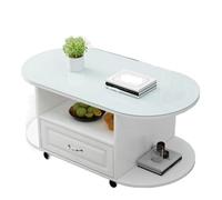GUERNSEY Fin de Table Table Basse Ovale sur roulettes, Table Basse à 3 Niveaux avec étagère de Rangement et tiroirs, Table Basse de Salon Moderne sur roulettes Petite Table D'appoint(C)