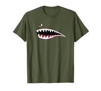 Guerre Mondiale Shark Mouth Fighter Avion Nez Art Militaire T-Shirt, Homme, Olive, S