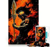 Guerrier à la Lance dans Une Ambiance enflammée Puzzle 1000 pièces Développe la mémoire et Le Plaisir Bords Lisses,Assemblage Parfait Une façon Amusante d'occuper Les Heures vides (38x52cm)