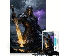 Guerrier à l'épée lumineuse dans une mer déchaînée Puzzle de 1000 pièces pour adultes Jeu de réflexion Découpe laser pour un assemblage parfait Activité enrichissante pour les jours de pluie (38x52cm)