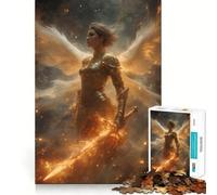Guerrier angélique à l'épée flamboyante Puzzle de 1000 pièces pour Adolescents Jeu de Concentration mentale Découpe de précision Bords Lisses pour Les fêtes (50x75cm)