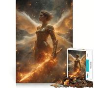 Guerrier angélique à l'épée flamboyante Puzzle de 1000 pièces pour Adolescents Jeu Stimulant Le Cerveau Emboîtement précis sans espaces Activité relaxante en Groupe à l'intérieur (38x52cm)
