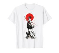Guerrier au Coucher du Soleil sur Les falaises déchiquetées Art à l'encre Japonaise T-Shirt