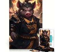 Guerrier Cochon aux Perles Dorées Puzzle 1000 Pièces Cadeau Adulte Jeu de Logique Stimulant Jeu Apaisant Bords Transparents (38x26cm)