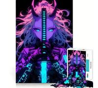 Guerrier Cyber Oni Néon Puzzle 1000 Pièces Cadeau pour Adultes Jeu de Réflexion Jeu de Partage Découpe Soignée Surprise d'anniversaire (38x52cm)