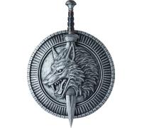 Guerrier épée et bouclier loup chevalier argent-noir