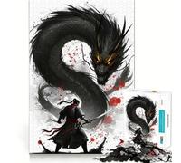 Guerrier Face à Un Dragon Noir Puzzle de 1000 pièces Activité ludique et stimulante pour renforcer Les Liens familiaux Emboîtement Parfait sans espaces (38x52cm)