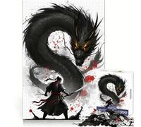 Guerrier Face à Un Dragon Noir Puzzle de 1000 pièces pour Adultes Exercice de logique Plaisir Occasionnel Bords Nets Idéal pour Noël (38x26cm)