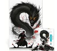 Guerrier Face à Un Dragon Noir Puzzle de 1000 pièces pour Adultes Jeu de logique Découpe de précision Bords Lisses pour Les réunions de Famille (50x75cm)