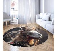 Guerrier Lama Rond Tapis Beau Alpaga avec Armure Imprimer Mince Tapis pour Animaux Amoureux Adolescents Dortoir Salon Chambre Non Glissant 140cm