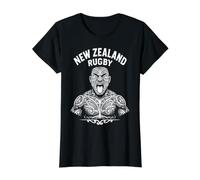 Guerrier Maori Haka de Rugby néo-zélandais avec Tatouages complexes T-Shirt Graphique avec Valeur, Femme, Noir, L