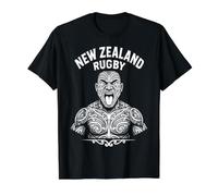 Guerrier Maori Haka de Rugby néo-zélandais avec Tatouages complexes T-Shirt Graphique avec Valeur, Homme, Noir, M