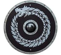 Guerrier médiéval en bois et acier Viking rond bouclier templier bouclier lourd, médiéval, rond, bataille, bois de guerrier, GN rond, reproduction, cosplay 61 cm, Conforme à l'image, Medium