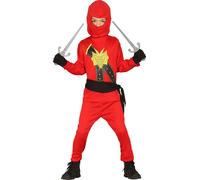 Guerrier Ninja Carnaval costume arts martiaux dragon capuche jeu d'épée costume enfant rouge noir masque fantaisie vêtements carnaval, taille : 98/104 Couleur : Rouge