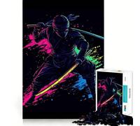 Guerrier Ninja Néon avec Épées Puzzle de 1000 Pièces pour Adultes Jeu d'Entraînement Cérébral Paisible et Amusant Pièce d'art à Assembler (38x52cm)
