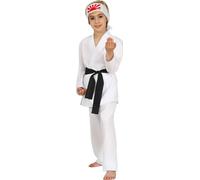 Guerrier Ninja Samurai Enfants Arts Martiaux Karaté Judo Combat Costume Carnaval Tenue pour Aventure Mardi Gras Héros, Taille : 110/116 Couleur : Blanc