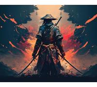 Guerrier Peinture par Numéros Adultes - Le Samouraï avec l'Épée, 40,6 x 50,8 cm - Kit avec Pinceau et Peinture Acrylique pour Famille et Amis