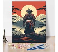Guerrier peinture par numéros pour adultes, samouraï japonais acrylique peinture par numéros Kits épée et coucher de soleil peinture par numéros pour adultes débutants œuvre d'art abstraite décoration