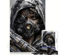 Guerrier Post-apocalyptique avec Masque et Arme à feu Puzzle de 1000 pièces pour Adolescents Améliore la mémoire Loisirs faciles Découpe Ferme Décoration Murale (38x52cm)