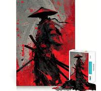 Guerrier samouraï avec Katana Rouge Puzzle de 1000 pièces pour Adultes Jeu de logique Stimulant et apaisant Bords Nets Cadeau touchant (38x52cm)