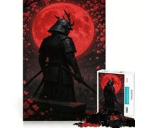 Guerrier samouraï avec Lune Rouge Puzzle de 1000 pièces pour Adolescents Jeu de réflexion Moment de détente Découpe de qualité supérieure Cadeau Artistique (38x26cm)