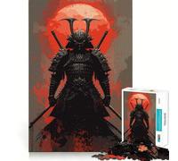 Guerrier samouraï avec Peinture de Lune Rouge Puzzle de 1000 pièces pour Adultes pour développer la logique et la précision Découpe précise Cadeau élégant (38x26cm)