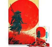 Guerrier samouraï avec Soleil Levant Puzzle de 1000 pièces pour Adolescents Jeu de réflexion Moments de Paix Découpe de qualité supérieure Cadeau Artistique (38x26cm)