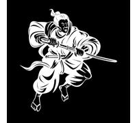 Guerrier samouraï ou bushi avec katana, combat à l'épée, gravure sur bois rétro Stickers gravés 42x44.4cm Installation facile Blanc