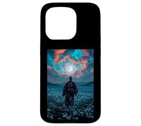 Guerrier samouraï surplombant Le crépuscule Tranquille du Champ au Clair de Lune Coque pour iPhone 15 Pro