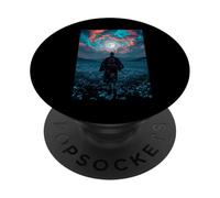 Guerrier samouraï surplombant Le crépuscule Tranquille du Champ au Clair de Lune PopSockets PopGrip Adhésif